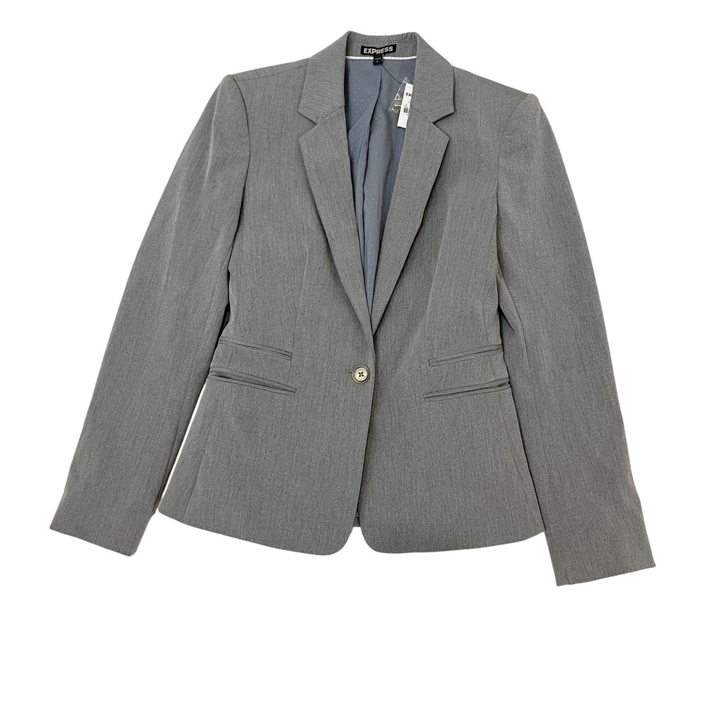 NEW Express Womens Gray One Button Blazer Jacket Size 6 Professional Business